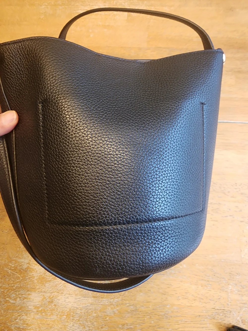 Tory Burch Black Pebbled Leather Bucket Shoulder Bag with Gold Logo